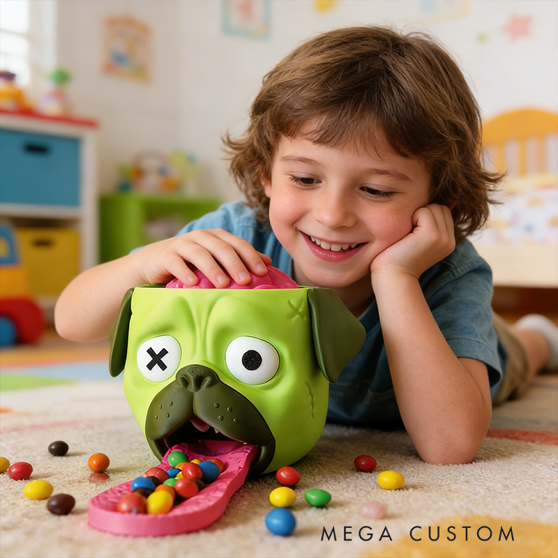 Novelty Zombie Pug Brain Candy Dispenser – Fun Kids Snack Holder with Interactive Pop-Up Design
