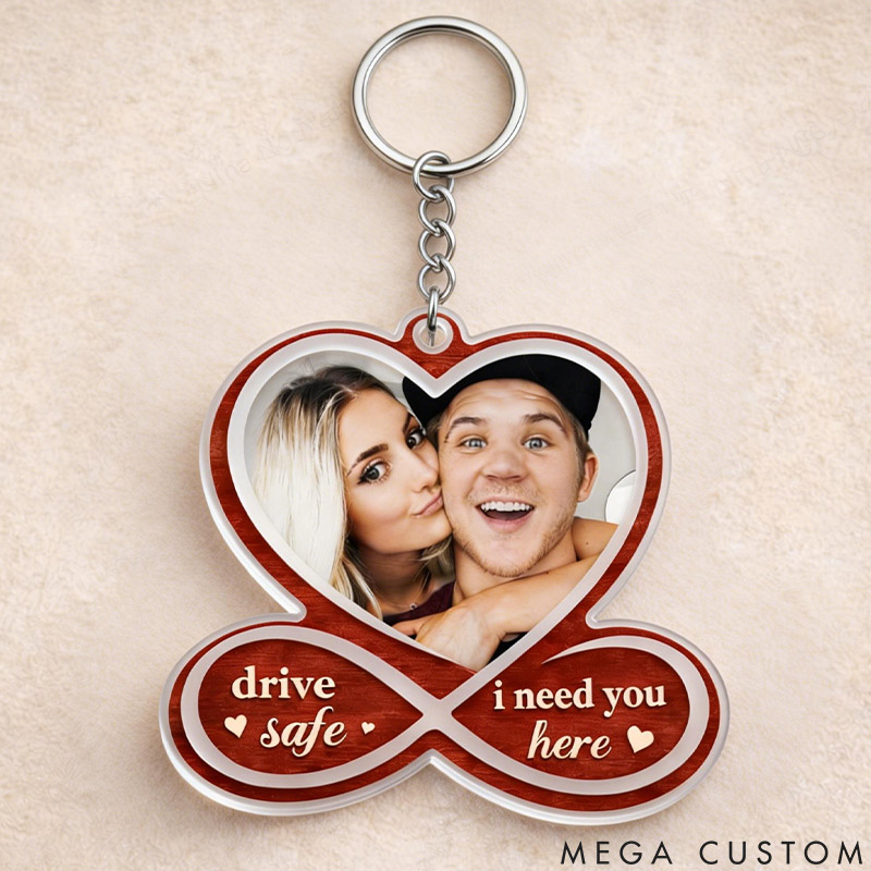 Personalized Couple Photo Portrait Keychain Custom Drive Safe I Love You Keychain from Your Own Picture Anniversary Valentines Day Gift for Him Her