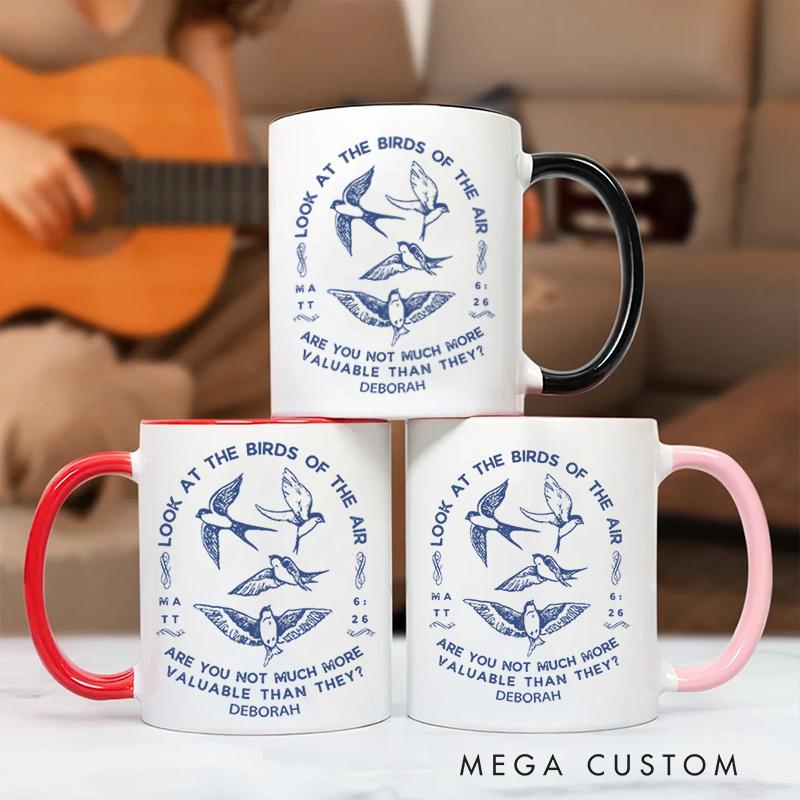Personalized Matt 6:26 Bible Verse Inner Color Ceramic Mug with Name Birthday Christmas Gift for Christians Best Gift for Christians
