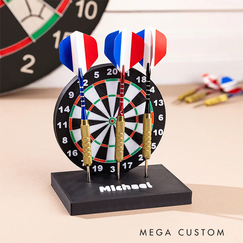 Personalized 3D Printed Dartboard Pattern Dart Holder with Text and Base for Holding 3 Darts Desk Decor Birthday Gift for Dart Lovers