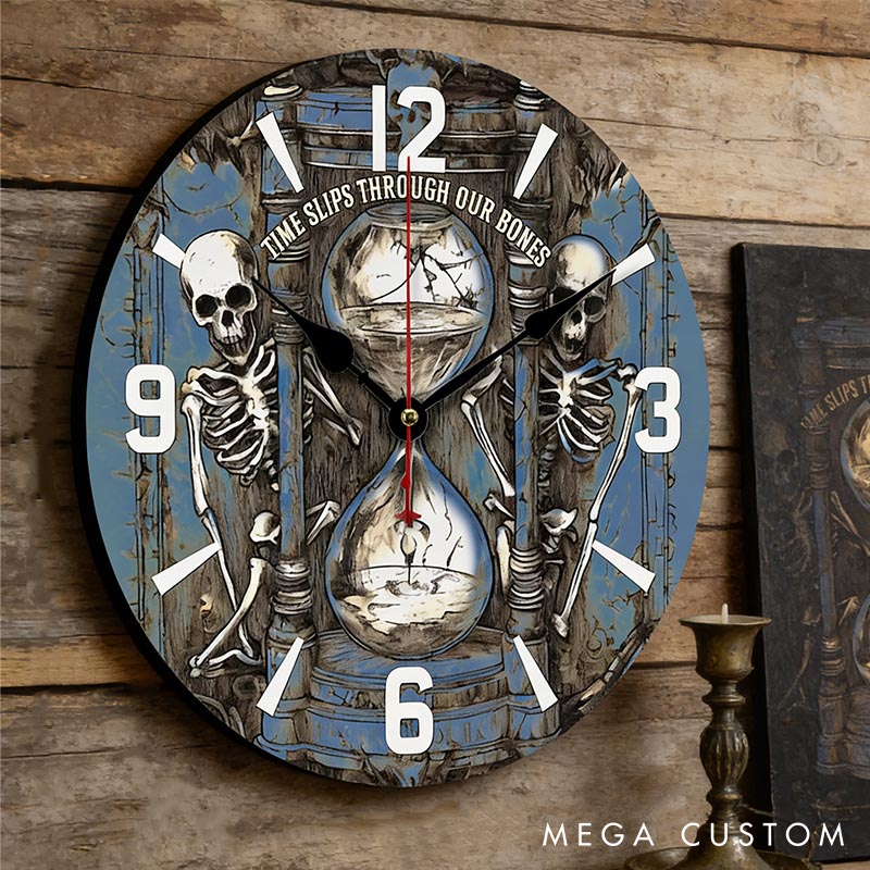 Personalized Skeleton Couple Time Slips Through Our Bone Wall Clock Custom Gothic Style Hourglass 3D Effect Wall Clock Anniversary Valentines Day Gift