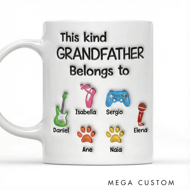 Personalized This Kind Grandfather Belongs To Mug Custom with Icons Name Text for Birthday Father's day Holiday