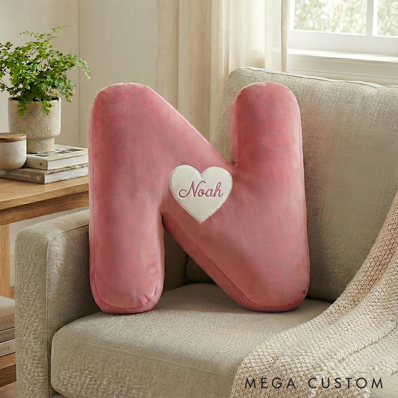 Personalized Heart Letter Pillow with Name Custom Throw Pillow for Her 