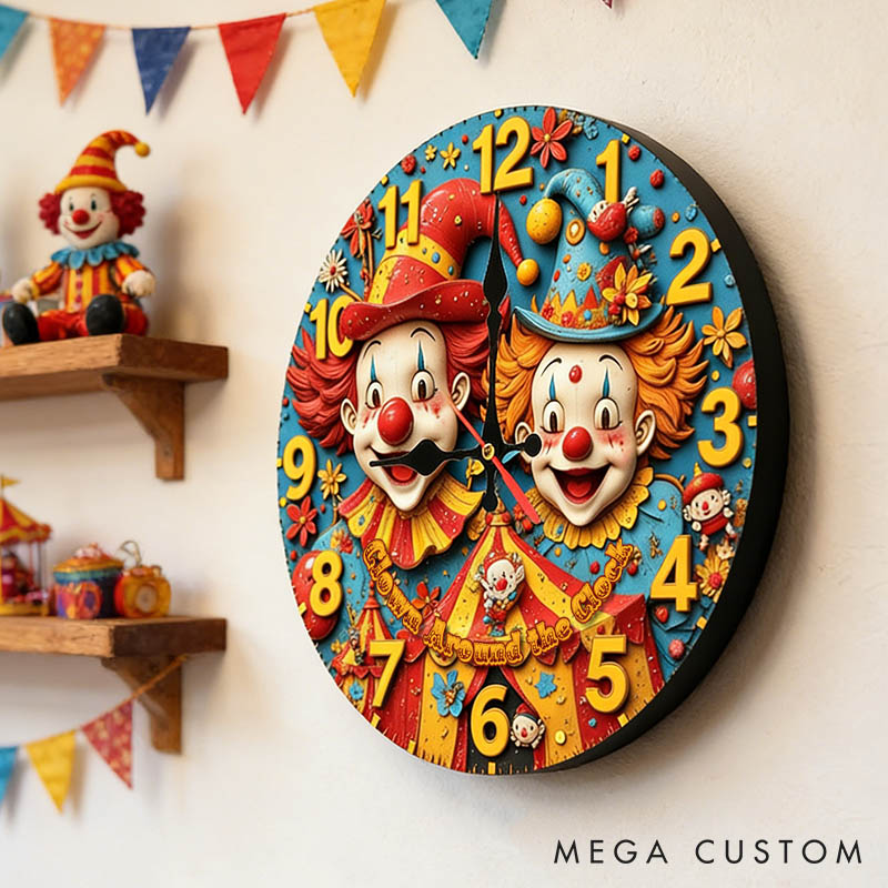 Personalized Couple Cheerful Clown Around the Clock Wall Clock Custom Vintage Circus Clown Wall Clock with Text Gift for Him Her Anniversary Gift