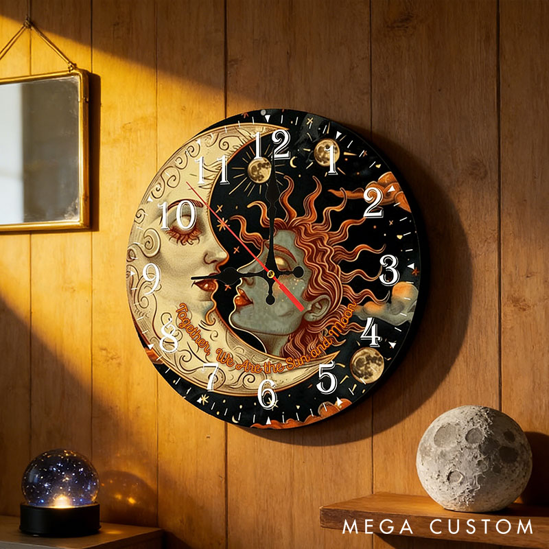 Personalized Couple Together We Are the Sun and Moon Wall Clock Custom Cosmic Sun and Moon Wall Clock Anniversary Valentines Day Gift for Him Her