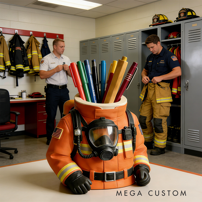 Firefighter Gear 3D Printed Pen Holder - Hero-Themed Desk Storage Organizer
