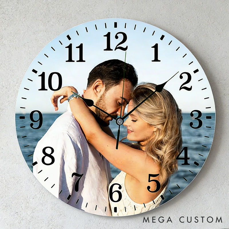 Personalized Couple Photo Portrait Wall Clock Custom Newlyweds Wall Clock with Couple Own Picture Anniversary Gift Valentines Day Gift for Him Her