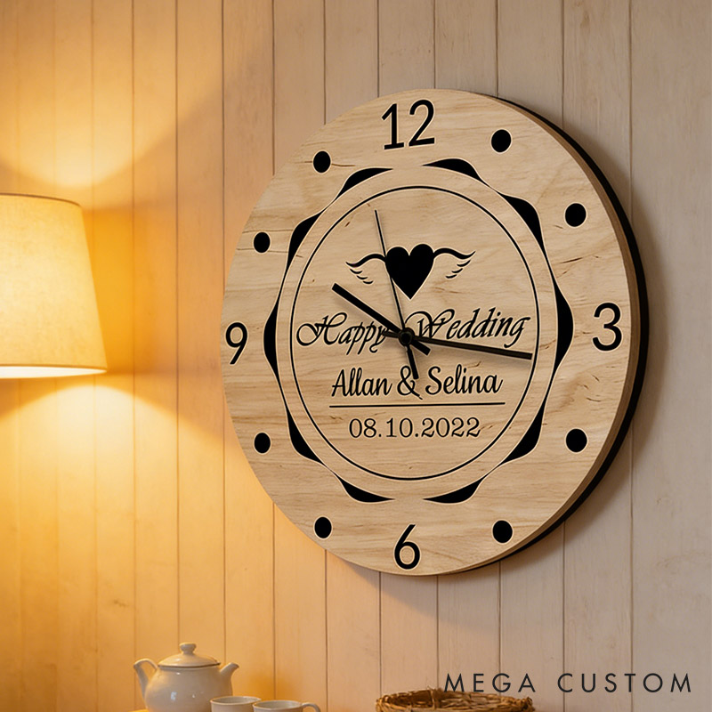 Personalized Couple Happy Wedding Wall Clock Custom Newlyweds Wedding Wall Clock with Name and Date Anniversary Valentines Day Gift for Him Her