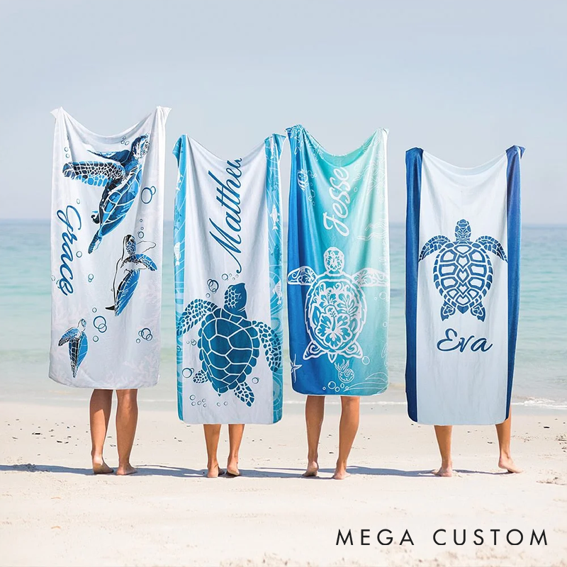 Personalized Pet Lover Underwater World Oversized Quick Dry Turtle Beach Towel with Name Summer Travel Essential Beach Towel