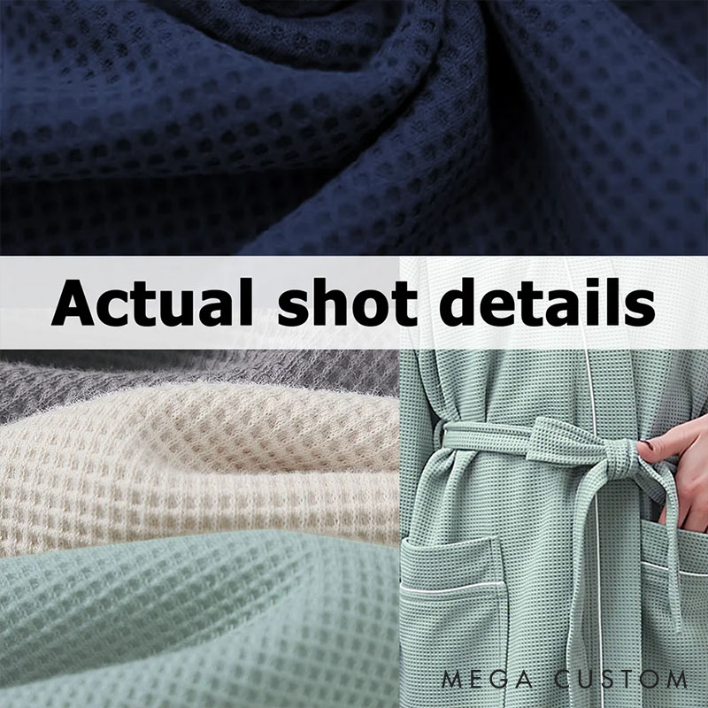 Personalized Embroidered Heart Waffle Comfortable Three-Quarter Sleeve Dressing Gown Custom Date Bathrobe Honeymoon Anniversary Valentines Day Gift