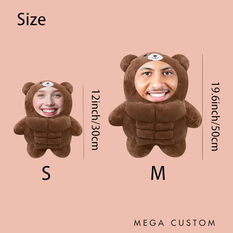 Personalized Muscle Bear Plush Toy Custom Face Stuffed Animal Pillow for Friends Gym Rat Gym Lovers