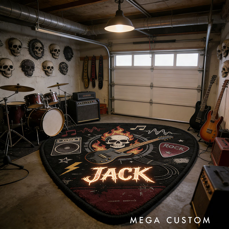 Personalized Punk Guitar Pick Rug with Your Style and Name for Guitarist Unique Decorative Carpet for Room and Music Studio