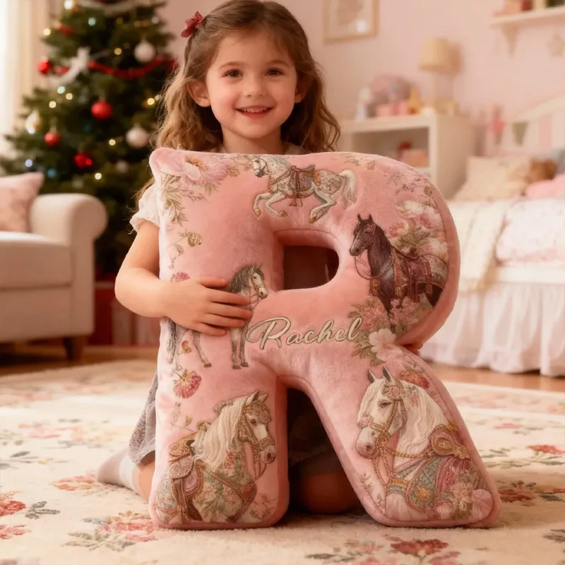 Personalized Riding Floral Letter Pillow Floral Horse Custom Name Festive Flower Decor with French Countryside Gifts for Family Graphic 3D Print for Riding Lovers Equestrian Lovers