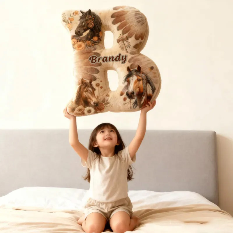 Personalized Equestrian Riding Chief Feather Letter Pillow Horse Custom Name Festive Flower Decor with French Countryside Gifts for Family Graphic 3D Print Riding Equestrian Lovers