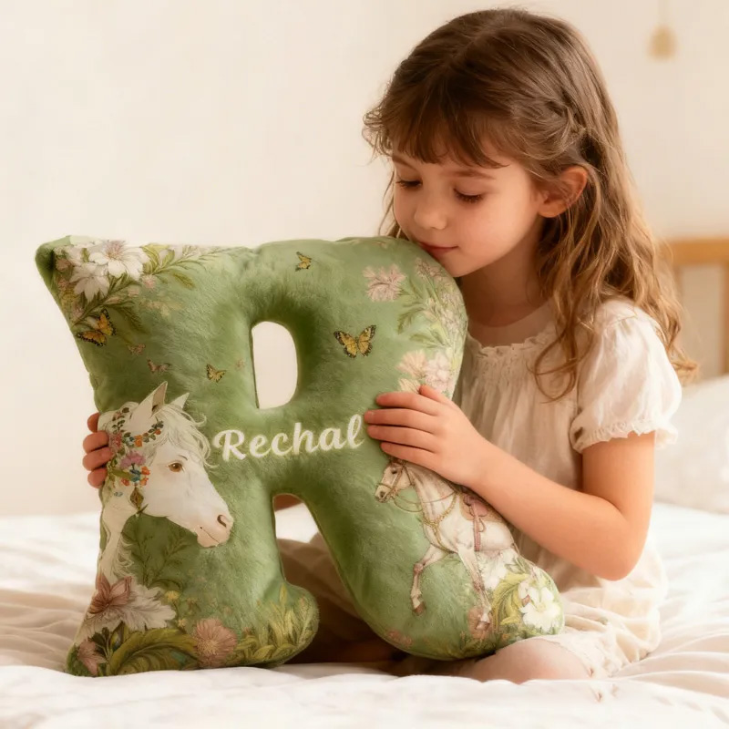 Personalized Equestrian Riding Floral Letter Pillow Floral Horse Custom Name Festive Flower Decor with French Countryside Gifts for Family Graphic 3D Print Riding Equestrian Lovers