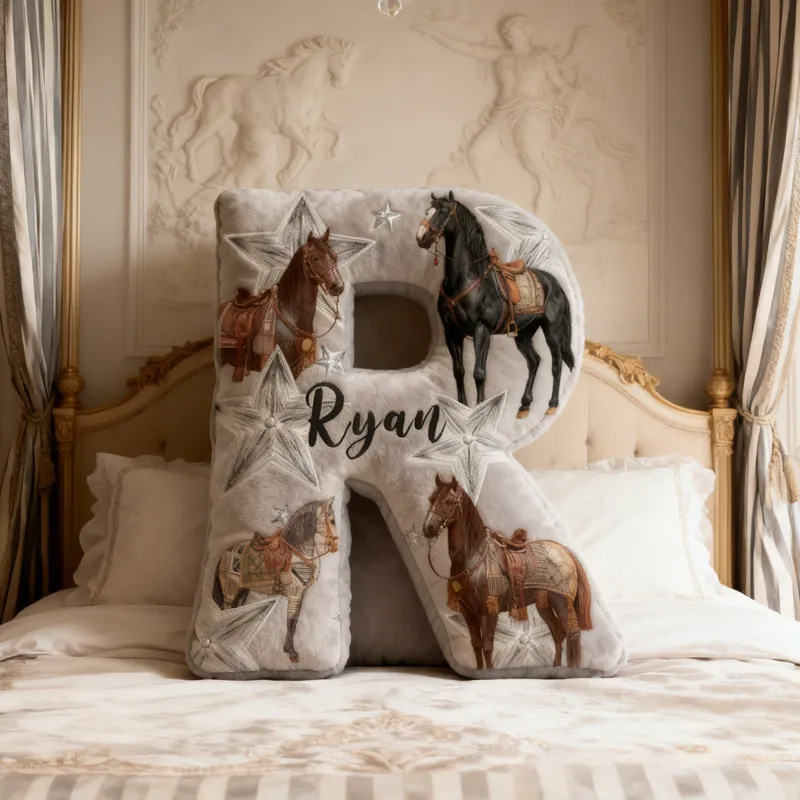 Personalized Riding Equestrian Star Letter Pillow Horse Custom Name Festive Decor with French Countryside Gifts for Family Graphic 3D Print for Riding Lovers Equestrian Lovers