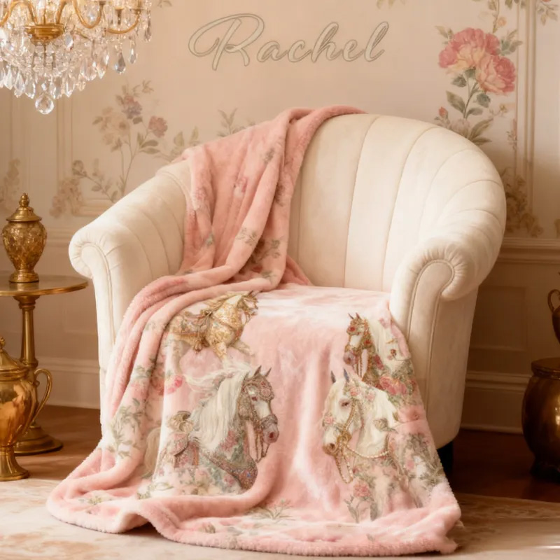 Personalized Riding Floral Blanket Floral Horse Custom Name Festive Flower Decor with French Countryside Gifts Family Blanket for Riding Lovers Equestrian Lovers