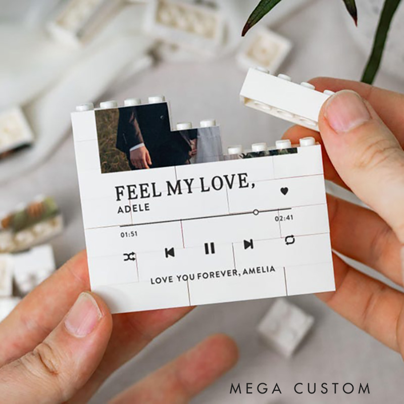 Personalized Wedding Music Gift for Couple All My Love Photo Building Block Keepsake Valentine's Day Anniversary Christmas Present Romantic Song Memory