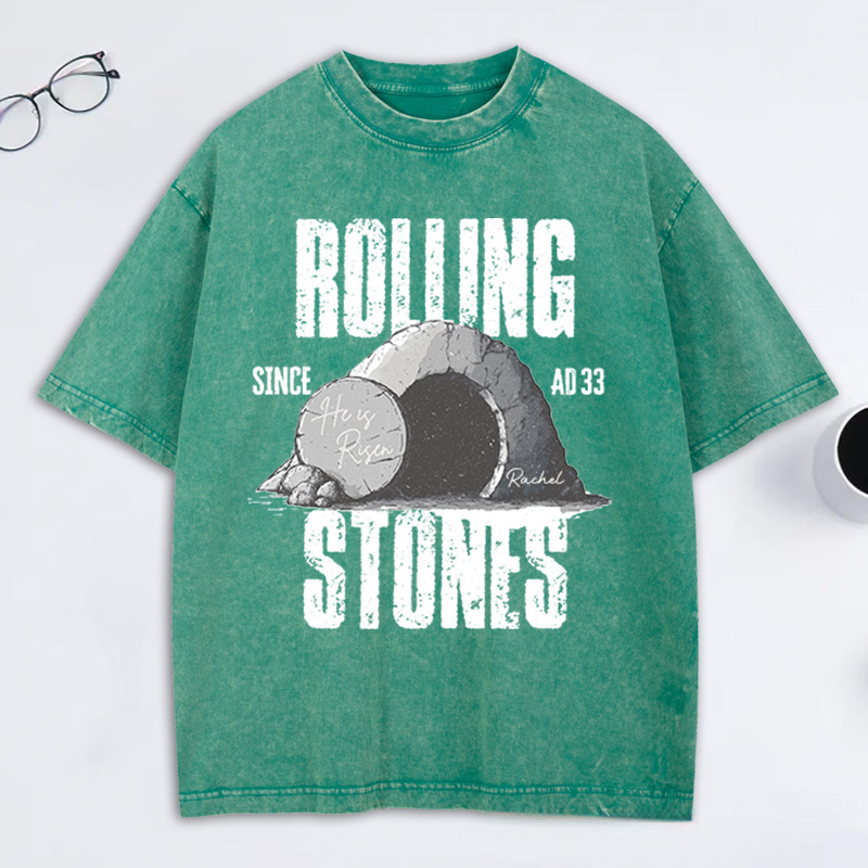 Personalized Rolling Stones Since AD33 Washed T-Shirt with Custom Name Christian Shirt Religious Christian Gift Easter Gift for Christians