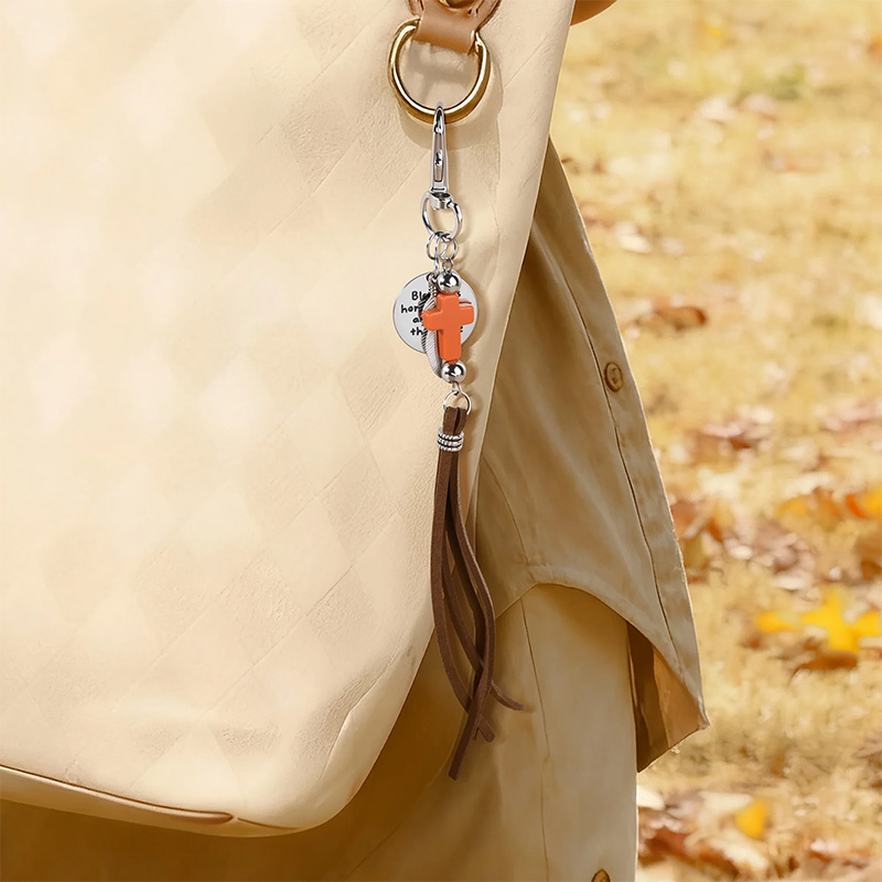 Personalized Natural Stone Cross Saddle Charm with Name and Feather Tassel Horseback Riding Game Christening Gift for Christians Horse Riding Lovers