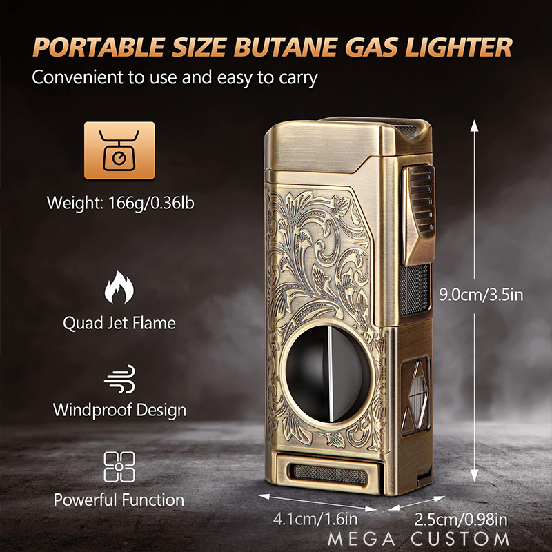 Personalized Cigar Torch Lighter 4 Jet Flame Refillable with Cigar Accessories Gift Box Valentine’s Day Dad Anniversary Gift for Him