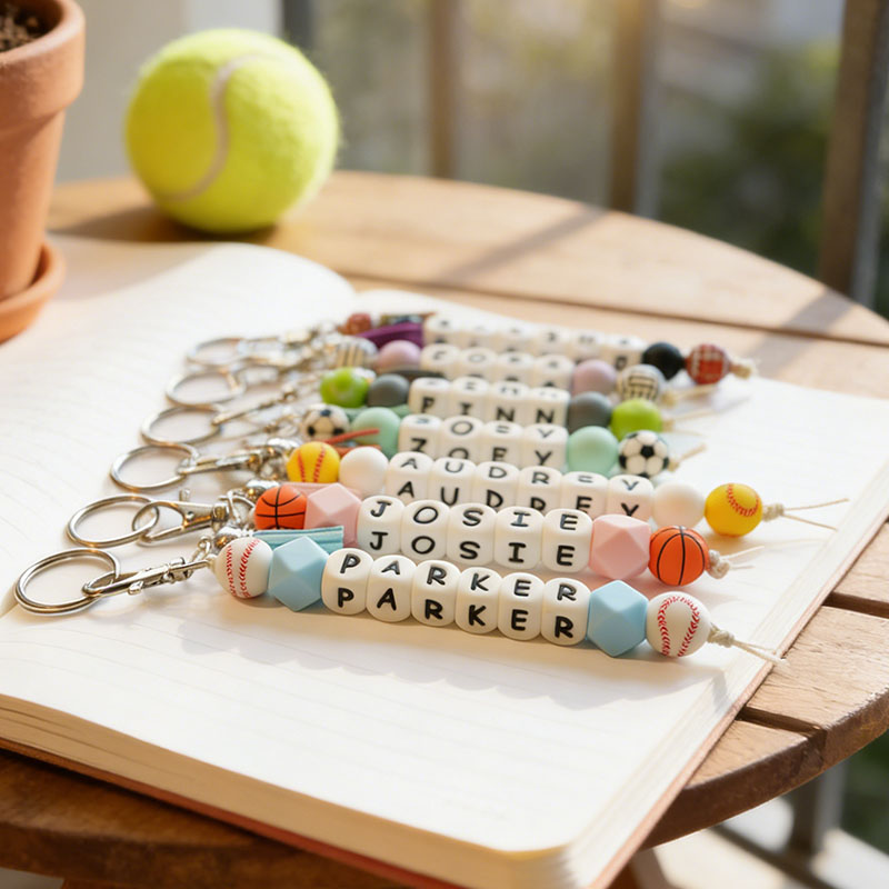 Personalized Sport Name Keychain Kids Sport Backpack Keychain Silicone Name Custom Name Keychain Soccer Football Volleyball Keychain