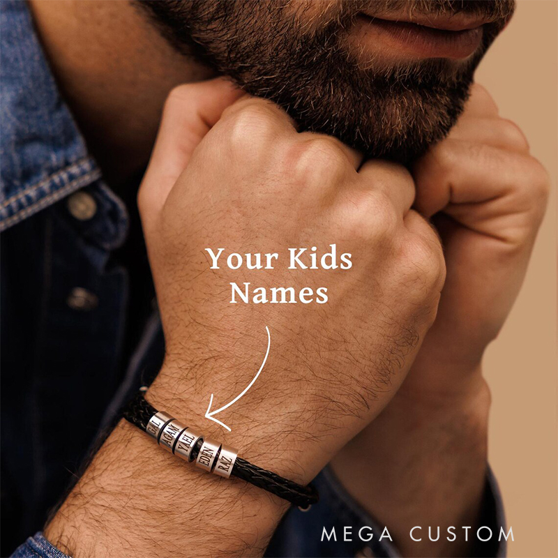 Personalized Dad Bracelet Custom With Kids Family Name Men’s Gifts Father’s Day Gifts Valentine’s Day Gifts Groomsmen Bracelets