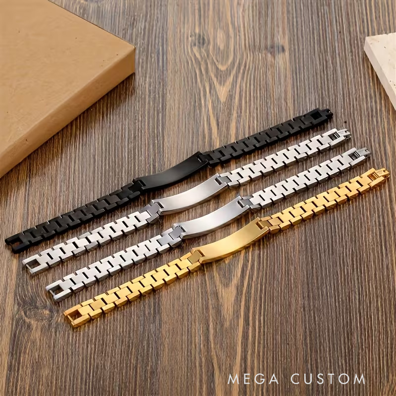 Personalized Bar Bracelet with Name Engraving Pendant Chain Men’s Gifts Father’s Day Valentine’s Day Gifts Groomsmen Bracelets