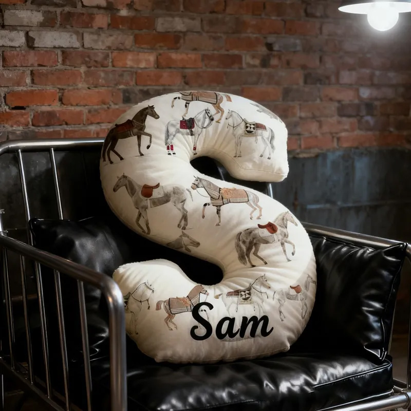 Personalized Riding Horse Letter Pillow Floral Horse Custom Name Festive Flower Decor with French Countryside Gifts for Family Graphic 3D Print Riding Lovers