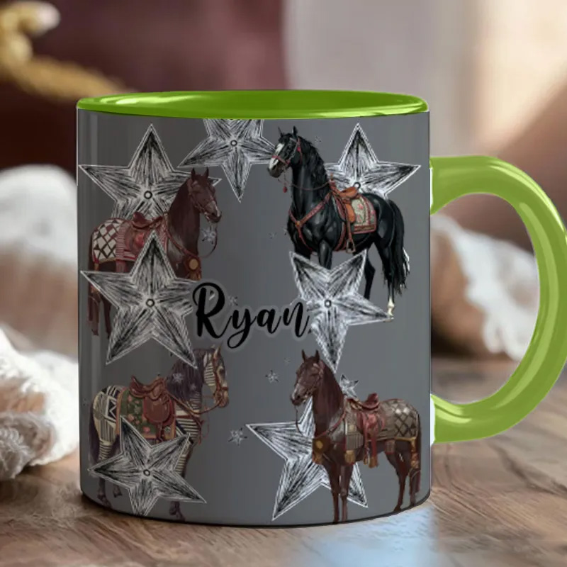Personalized Riding Mug Stars Mug Horse Lovers French Toile de Jouy Coffee Cup Gift for Coffee Cup Bicycle Tea Cup Riding Ceramic Flower Mug Gift for Riding Lovers Equestrian Lovers