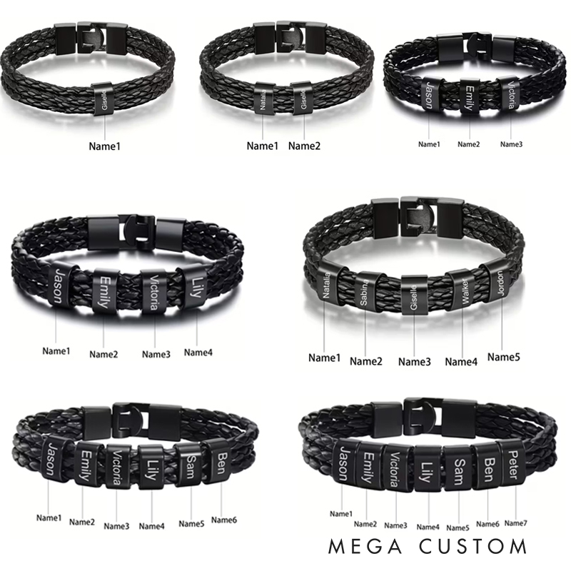 Personalized Stainless Steel Woven Bracelet Custom 1-7 Name Engraving Ideal Men's Gifts for Father's Day and Valentine's Day