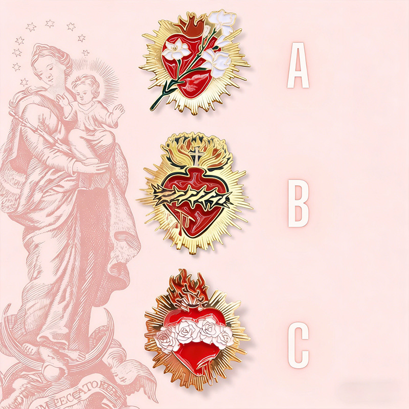 Personalized Immaculate Sacred Heart Pins Catholic Virgin Mary Gift Religious Gift for Friends and Family