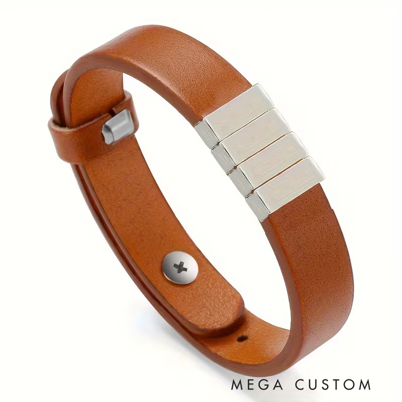 Personalized Genuine Leather Men's Bracelet with Stainless Steel Accents Custom Engraved Minimalist Design Ideal Men's Gifts for Father's Day and Valentine's Day