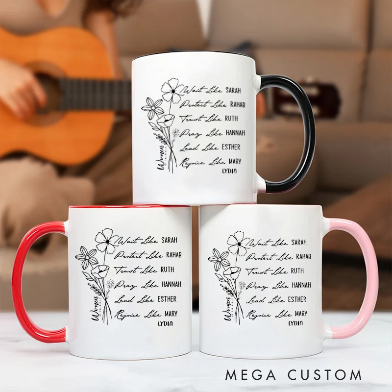 Personalized Women of the Bible Ceramic Inner Color Mug Bible Verse Mug with Name Gift of Faith Spiritual Birthday Gift for Women