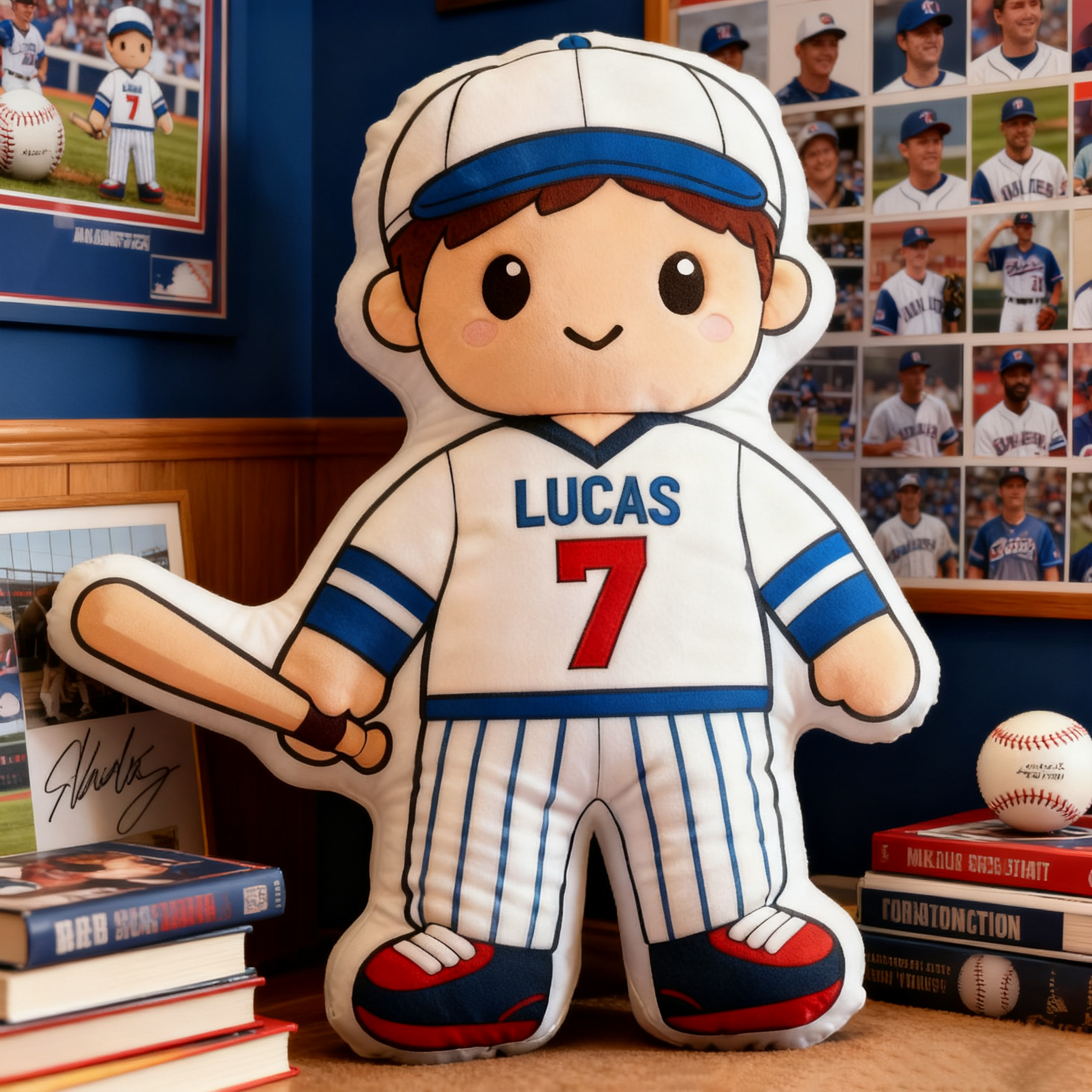 Personalized Baseball Player Pillow with Custom Name and Jersey Number  for Kids and Fans