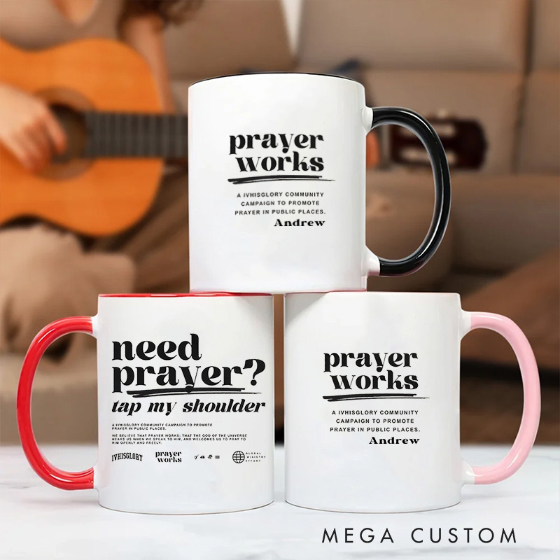 Personalized Need Prayer Tap My Shoulder Ceramic Inner Color Mug with Name Religious Gift Birthday Gift for Christians