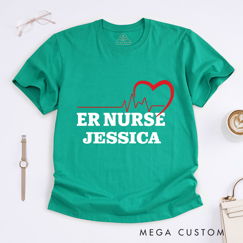 Personalized Nurse T-Shirts ER Nurse Heartbeat Fashion Design T-Shirts