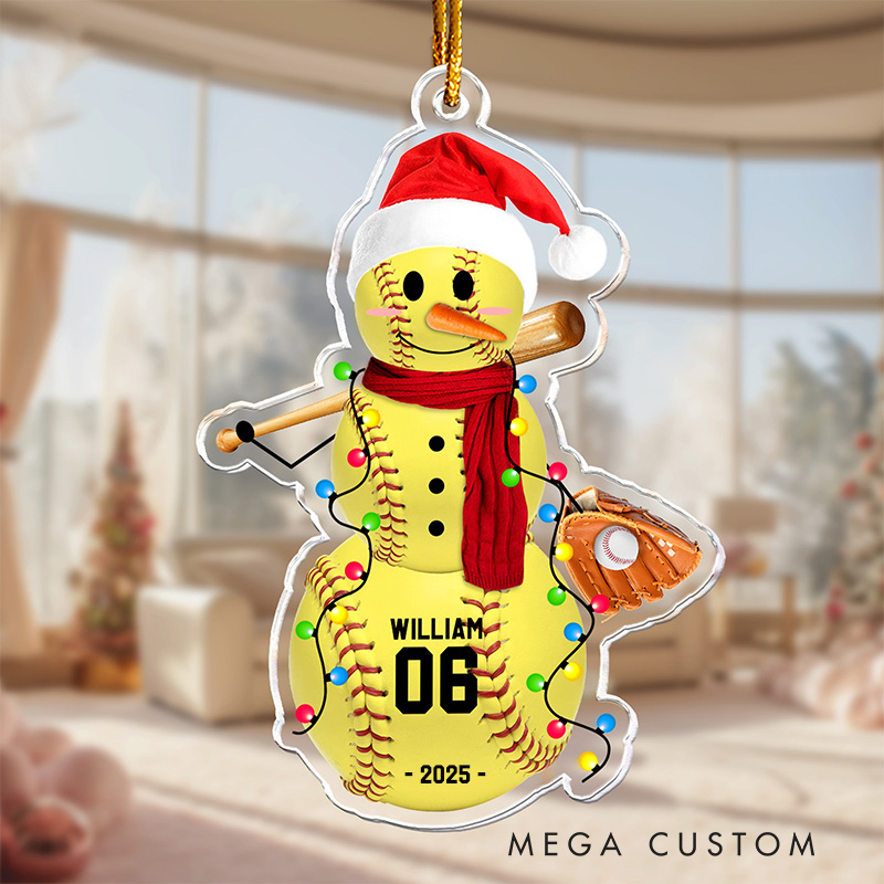 Personalized Sports Themed Snowman Ornament with Customizable Name and Number  