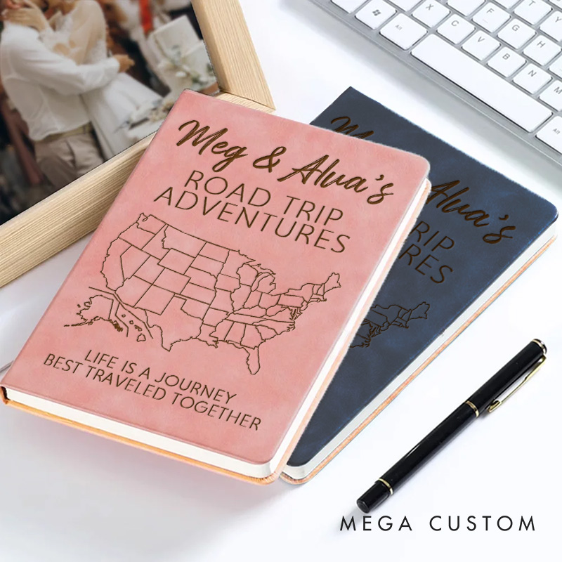 Personalized Couple Road Trip Adventures Journal Notebook 50 States Map Notebook for Husband Wife