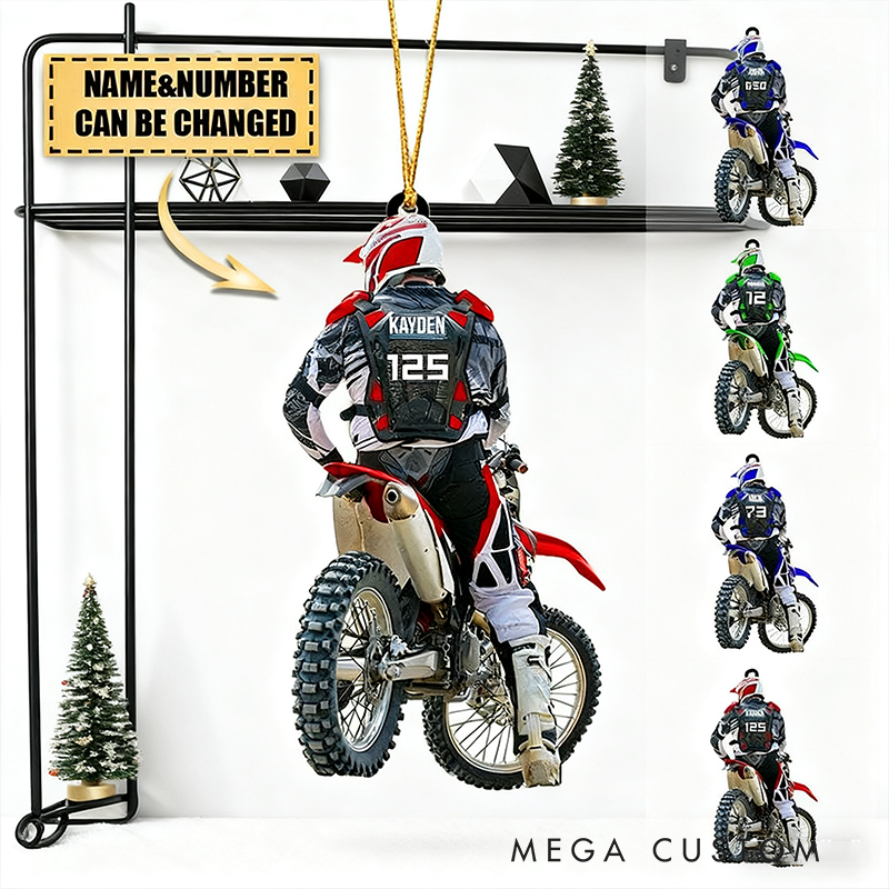 Personalized Motocross Dirt Bike Christmas Ornament Custom 2D Acrylic Ornament with Name Number and Color Gift for Motorcycle Lovers
