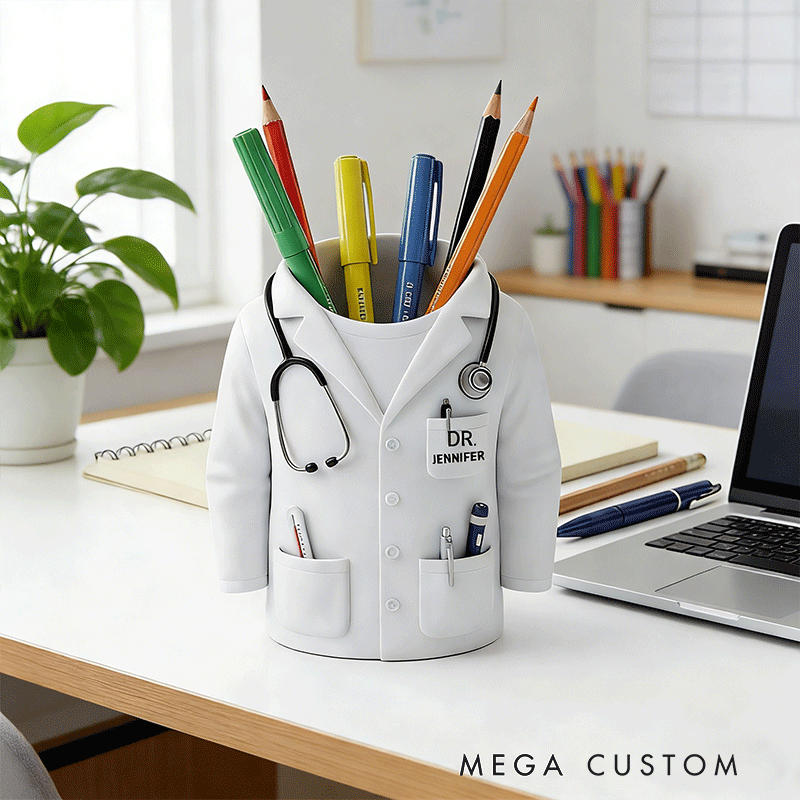 Personalized Doctor Uniform Pencil Holde Custom Name Medical Desk Organizer 3D Printed Gift for Doctors Nurses and Med Students