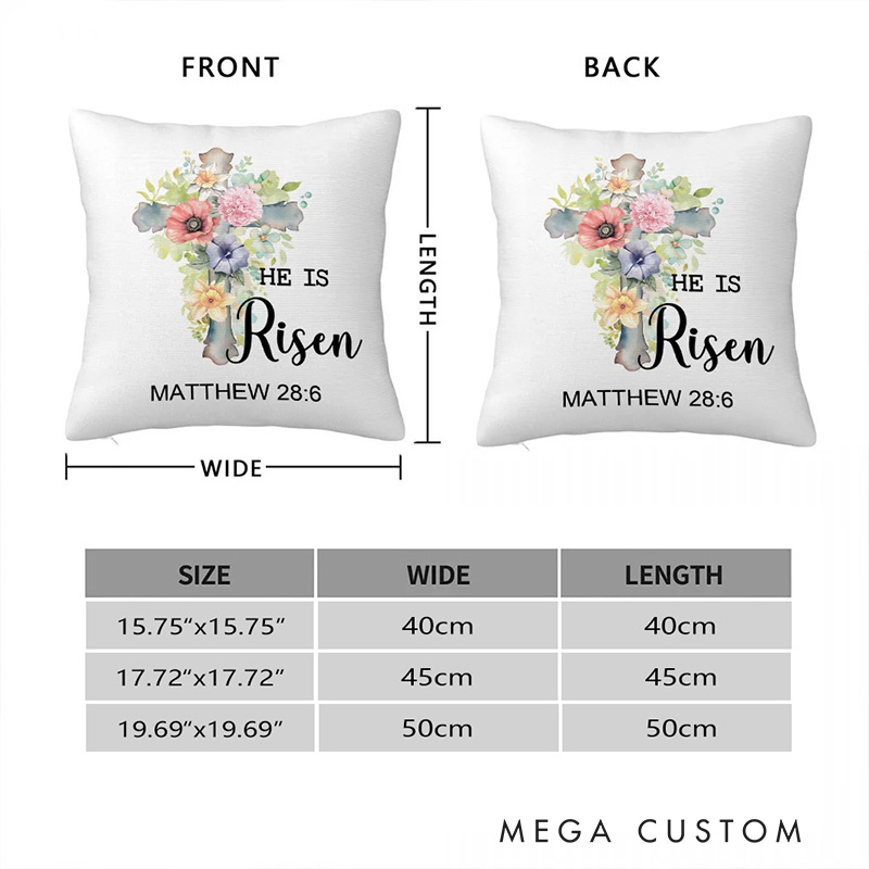Personalized He Is Risen Bible Verse Birth Flowers Soft Throw Pillow Home Decor Religious Pillow Birthday Gift Easter Gift for Women Christians