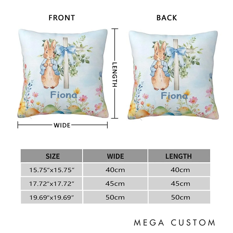 Personalized Floral Cross Rabbit Eggs Soft Throw Pillow with Name Home Decor Easter Gift Birthday Gift for Kids 