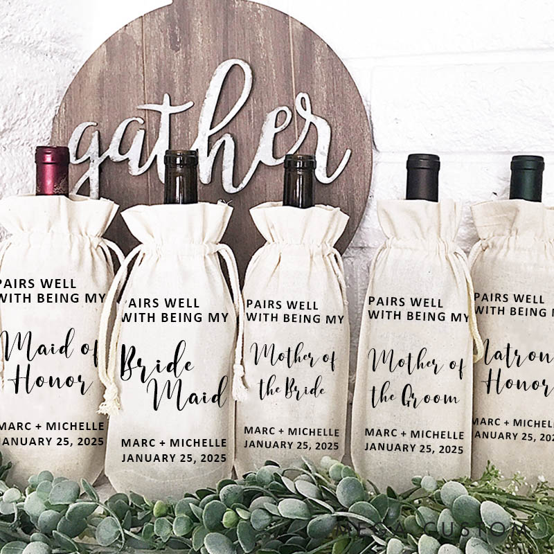Personalized Pairs Well With Being My Maid of Honor Wine Bag Matron of Honor Wine Bottle Bags