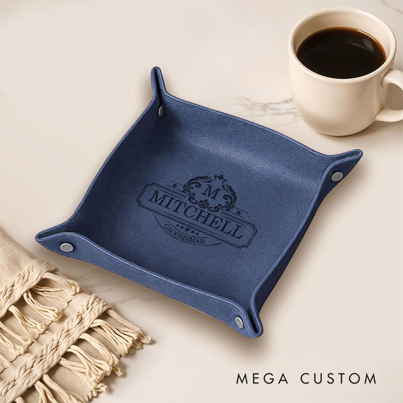 Personalized Leather Catchall Tray for Groom Groomsman Leather Storage Station Tray