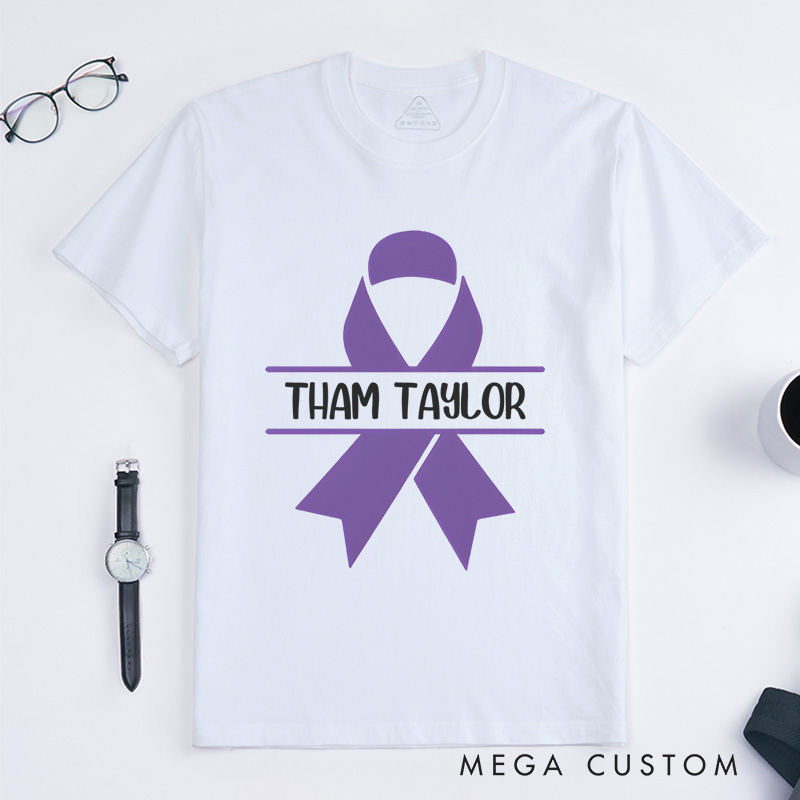 Personalized Purple Ribbon Pancreatic Cancer Custom Name Support T-Shirt Motivational Gift