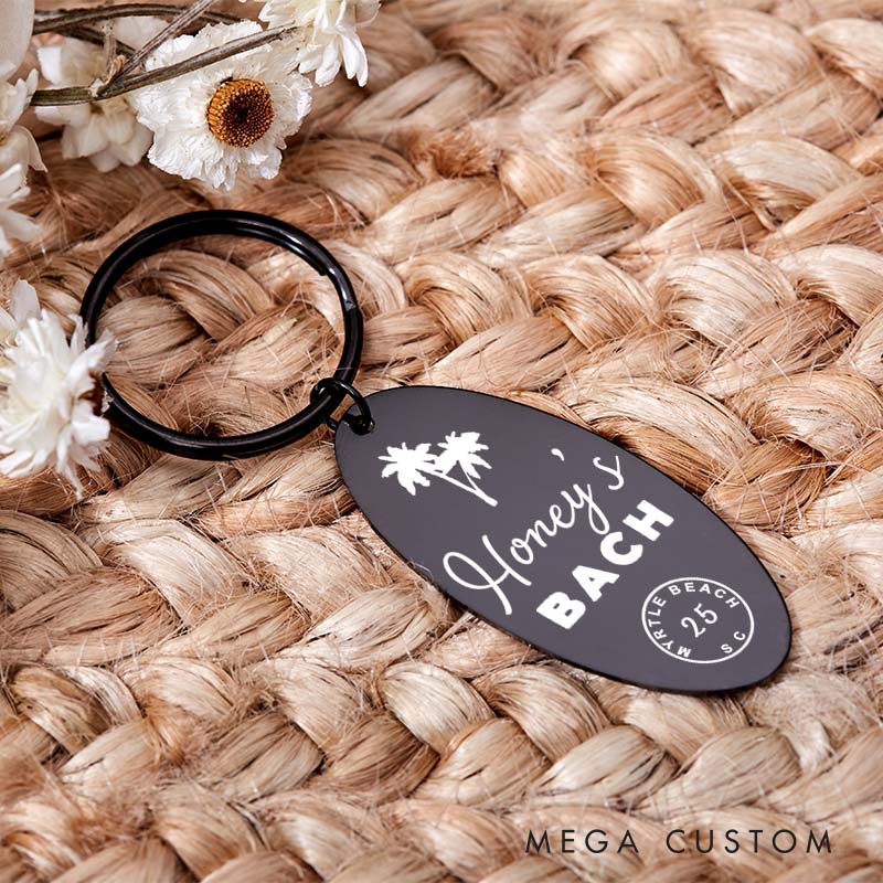 Personalized Bride's Bachelorette Palm Tree Keychain Bridesmaid Proposal Keychain Bach Keyring