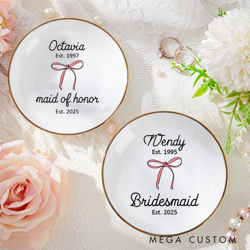 Personalized Maid of Honor Bow Year Established Ring Dish Bride Wedding Keepsake Bridesmaid Proposal