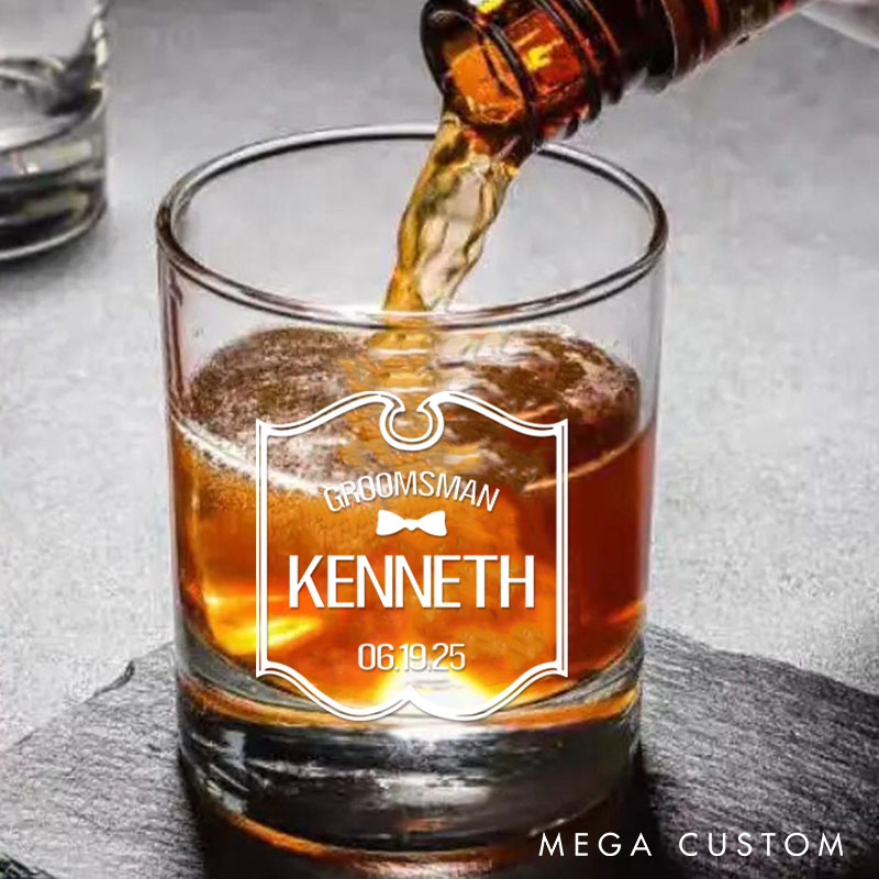 Personalized Groom and Groomsman Wedding Party Whiskey Glass Cup Mens Old Fashion Whiskey Glasses