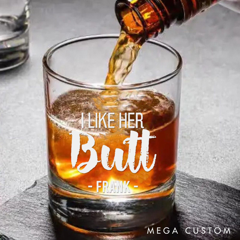 Personalized Couple I Like Her Butt I Like His Beard Whiskey Glasses Valentine's Day Gift for Him Her
